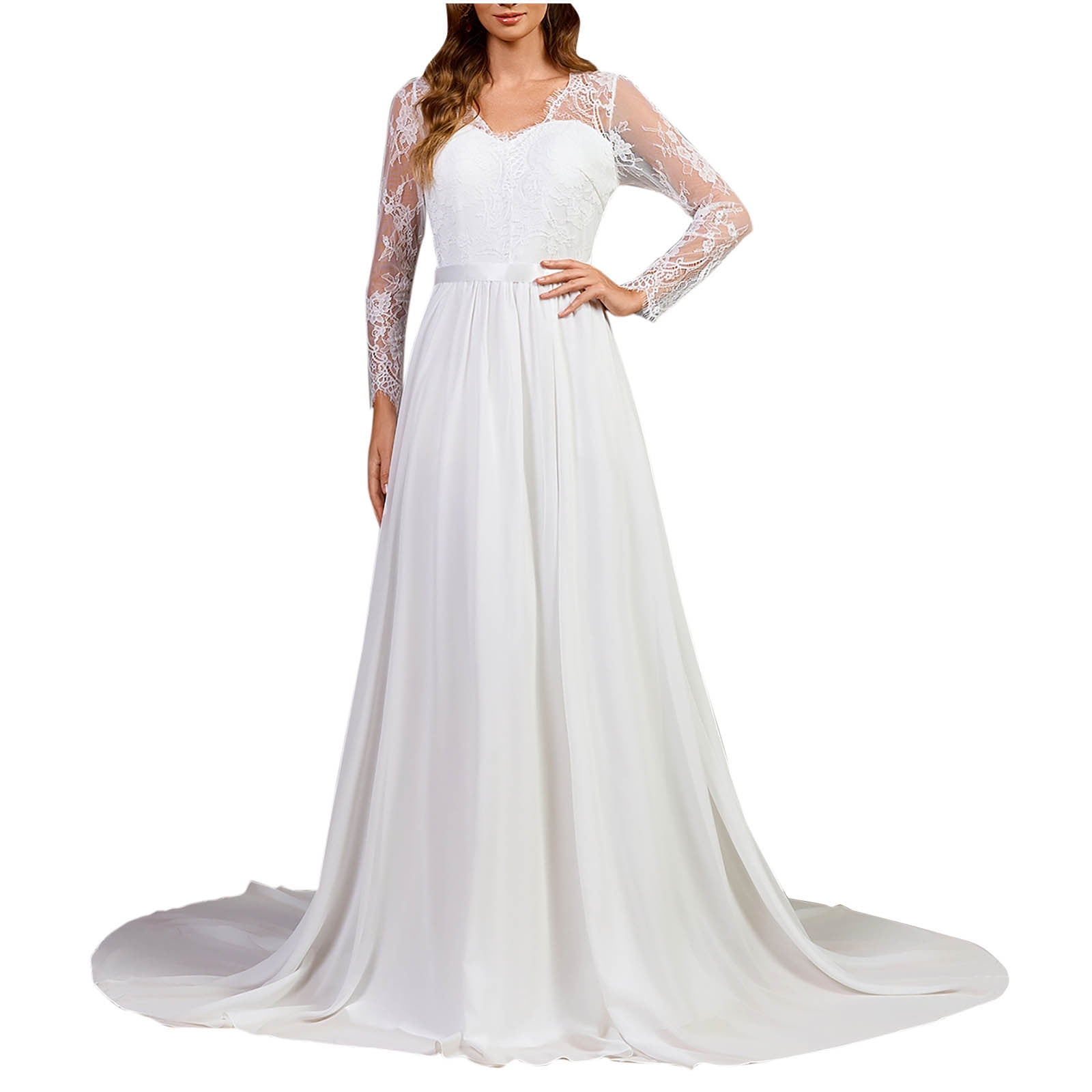 Taqqpue White Wedding Guest Dresses for Women, Classic Chiffon Long Sleeve Pleated V-Neck Floor Length Dresses Bridal Gowns Elegant Royal Style Simple Wedding Bridesmaid Dress - Walmart Business Supplies Taqqpue White Wedding Guest Dresses for Women, Classic Chiffon Long Sleeve Pleated V-Neck Floor Length Dresses Bridal Gowns Elegant Royal Style Simple Wedding Bridesmaid Dress - Walmart Business Supplies