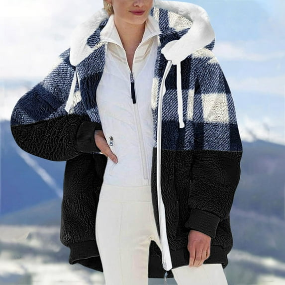 Taqqpue Winter Coats for Women Plus Size Fashion Women's Zipper V-Neck Pullover Tops Long Sleeve Hooded Blouse Sweatshirt Warm Jackets Coats Outwear