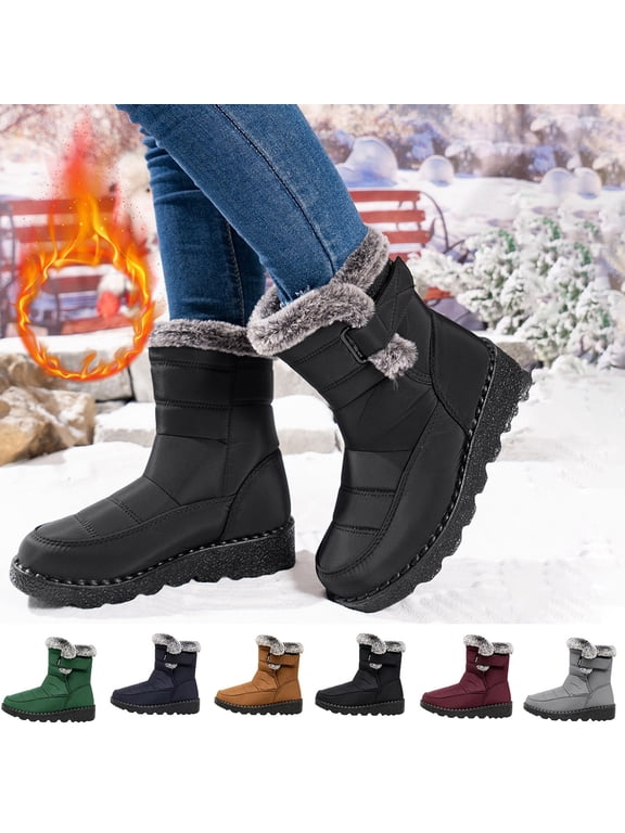 Winter Snow Boots for Women: Slip On Ankle Fur Lined Warm Boot | Waterproof Insulated Lightweight Non-Slip Comfort Short Shoes for Women's Walking Work Office Casual in Cold Weather