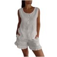 thumbnail image 1 of Taqqpue Women 2 Piece Outfits Linen Tank Top and Shorts Summer Sleeveless Scoop Neck T Button Loose Casual Top and Shorts Sets, 1 of 6