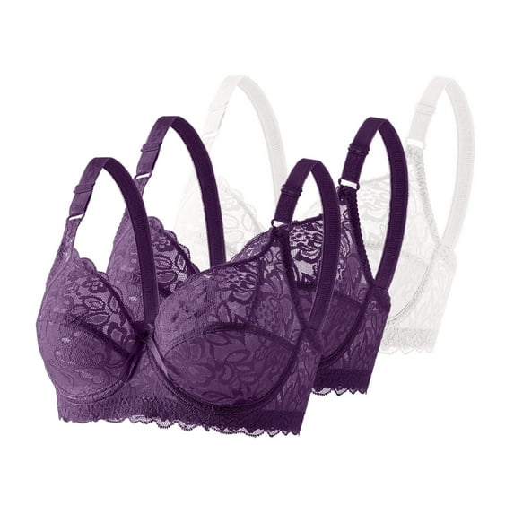 Taqqpue Women 3 PC Bras Floral Lace Deep V Sexy Bras Bralette Solid Color Unlined Underwire Everyday Bras for Women