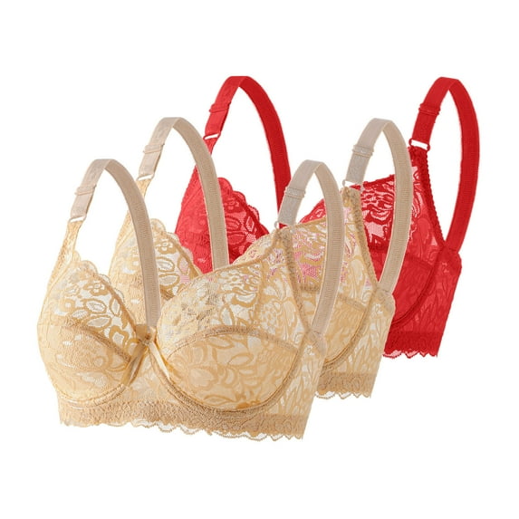 Taqqpue Women 3 PC Bras Solid Color Floral Lace Deep V Bras Bralette Unlined Comfort Underwire Bras Everyday Bras