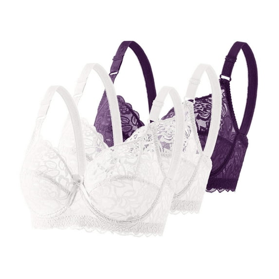 Taqqpue Women 3 PC Bras Solid Color Floral Lace Deep V Sexy Bras Bralette Unlined Comfort Underwire Bras Everyday Bras for Women