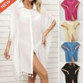 thumbnail image 1 of Taqqpue Women Bathing Suit Cover Up Tassel Swimsuit Coverup Batwing Sleeves Button Down Beach Cover Ups Dress Beach Wear Oversize Dress, 1 of 7