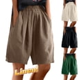 thumbnail image 1 of Taqqpue Women Bermuda Shorts Linen Knee Length Elastic High Waisted Short Solid Color Plus Size Shorts with Pockets for Women, 1 of 7