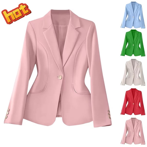 Taqqpue Women Blazer Casual Solid Color Long Sleeve V Neck Button Front Suit Jackets Elegant Work Office Blazer Coat for Women
