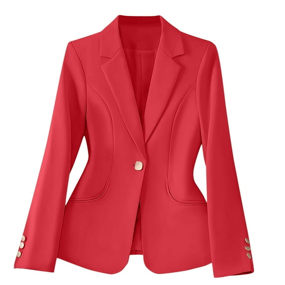 Taqqpue Women Blazer Casual Solid Color Long Sleeve V Neck Button Front Suit Jackets Elegant Work Office Blazer Coat for Women