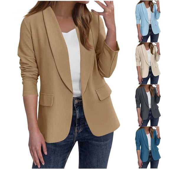 Taqqpue Women Blazer Jacket Plus Size Women's Solid Color Casual Fashion Long-sleeved Cardigan Jacket Coat Top