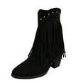 thumbnail image 1 of Taqqpue Women Boots Mid Calf Fringe Boots Casual Winter Solid Color Pointed Suede Tassel Sleeve Boots Thick Heel Mid-Heel Boots, 1 of 9