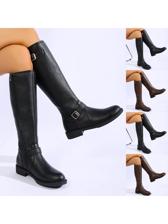 Women Boots Women's Fashion Casual Solid Color And Winter Style Round Toe Side Zipper Low Heel Knee High Boots for Women