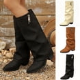 thumbnail image 1 of Taqqpue Women Boots Women's Fashionable Casual Winter Long Straight Boots Solid Color Toe Thick Heel High Heel Mid-Calf Boots for Women, 1 of 8
