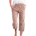thumbnail image 1 of Taqqpue Women Cargo Pants Casual Solid Color High Waist Straight Leg Drawstring Pants Loose Fit Hiking Capri Trousers with Pocket, 1 of 5
