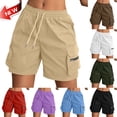 thumbnail image 1 of Taqqpue Women Cargo Shorts Solid Color Elastic Waist Drawstring Hiking Shorts Casual Summer Athletic Golf Shorts with Pockets for Women, 1 of 7