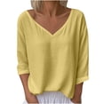 thumbnail image 1 of Taqqpue Women Cotton Linen Long Sleeve Shirts Casual Solid Color Lightweight V Neck T Shirts Beach Plus Size Pullover Blouse Tops, 1 of 7