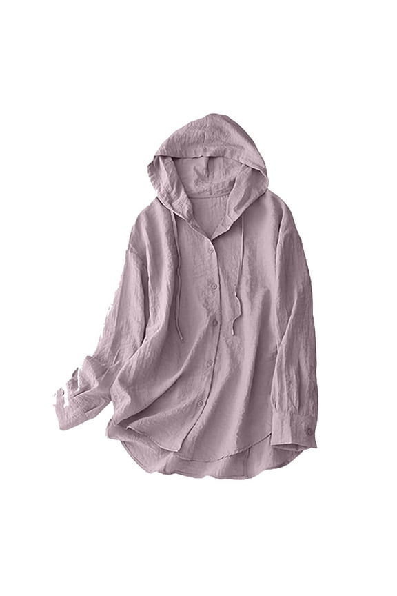 Women Cotton Linen Sun Protection Hoodie Shirt Solid Color Long Sleeve Button Down UV SPF T-Shirts Rash Guard Fishing Swimming Lightweight Blouse Tops