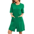 thumbnail image 1 of Taqqpue Women Cotton Nightgowns Casual Solid Color Round Neck 3/4 Sleeve Zipper House Dress Loose Fit Plus Size Nightdress Pajamas with Pockets S-XXL, 1 of 2