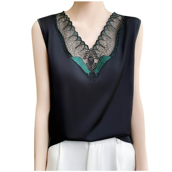 Taqqpue Women Embroidery Tank Tops Sleeveless Lace Silk Satin Casual Top Elegant Dressy Cocktail Shirts Loose Fit Trendy Fashion Party Tank Tops