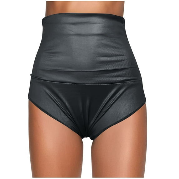 Taqqpue Women Faux Leather Shorts Plus Size High Waist Stretch Skinny Butt Lift Yoga Biker Shorts Night Club Sexy Hot Pants