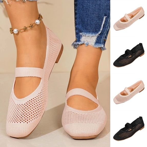 Taqqpue Women Flat Shoes Under 10 Women's Fashionable Casual Wear Versatile Plus-Size Loafers Solid Color Mesh Closed Toe Flat Shoes for Women