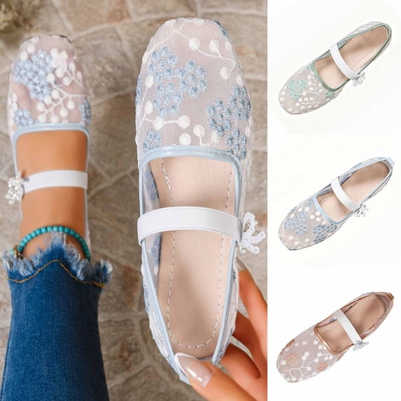 Taqqpue Women Flat Shoes Under 10 Women's Fashionable Casual Wear Versatile Plus-Size Loafers Solid Color Mesh Fabric Flat Shoes for Women