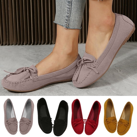 Taqqpue Women Flat Shoes Woman's Fashion Comfortable Round Toe Low Heels Shoes Bowknot Solid Color Casual Shoes