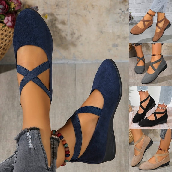 Taqqpue Women Flat Shoes Women's Solid Color Wedges Shoes Comfortable Casual Shoes
