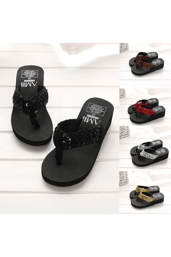 Women Flip Flops Sandals Women Summer Sequin Flip-flops With Platform Beach Sandals