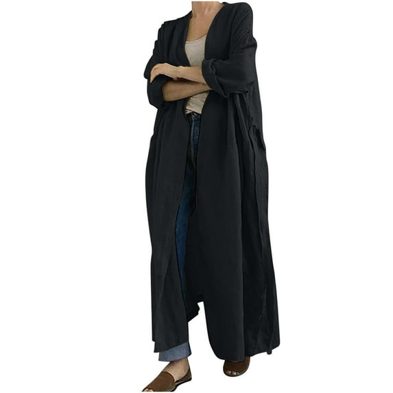 Taqqpue Women Floor Length Open Front Cardigan Casual Solid Color Maxi Cardigans Shirt Loose Fit Long Sleeve Lightweight Coat Jacket with Pockets