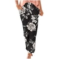 thumbnail image 1 of Taqqpue Women Floral Pants Casual Printed Elastic Waist Drawstring Pants Loose Fit Plus Size Trousers for Women, 1 of 5