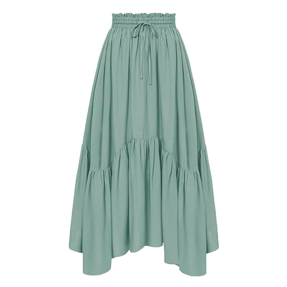 Taqqpue Women Halloween Renaissance Layered Long Skirt Elastic High Waist Tiered Skirt Casual Solid Color Drawstring Plus Size Skirt for Women