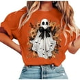 thumbnail image 1 of Taqqpue Women Halloween Shirts Casual Printed Short Sleeve Crewneck T Shirts Blouse Tops Loose Fit Plus Size Cotton Pullover Tops for Halloween, 1 of 4