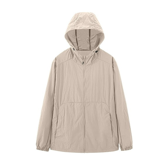 Taqqpue Women Hooded Rainproof Jacket Casual Solid Color Waterproof Zipper Long Sleeve Plus Size Raincoat Breathable Sunscreen Outdoor Jacket with Pockets