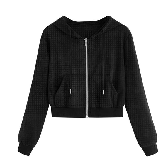 Taqqpue Women Hoodies Casual Solid Color Waffle Knit Drawstring Zipper Sweatshirt Tops Loose Fashion Long Sleeve Hooded Jacket Coats with Pockets