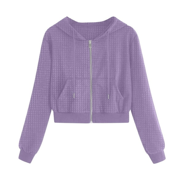 Taqqpue Women Hoodies Casual Solid Color Waffle Knit Drawstring Zipper Sweatshirt Tops Loose Fashion Long Sleeve Hooded Jacket Coats with Pockets