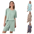 thumbnail image 1 of Taqqpue Women Ice Silk Pajama Sets 2 Piece Pjs Round Neck Short Sleeve Top with Pants Breathable Sleepwear Cool Loungewear for Ladies Spring Summer Home Wear Plus Size Pjs Sets Women, 1 of 8