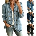 thumbnail image 1 of Taqqpue Women Jacket Plus Size Women Solid Ruffle Denim Jacket Open Front Double Button Down Light Casual Long Sleeve Coat With Pockets, 1 of 9