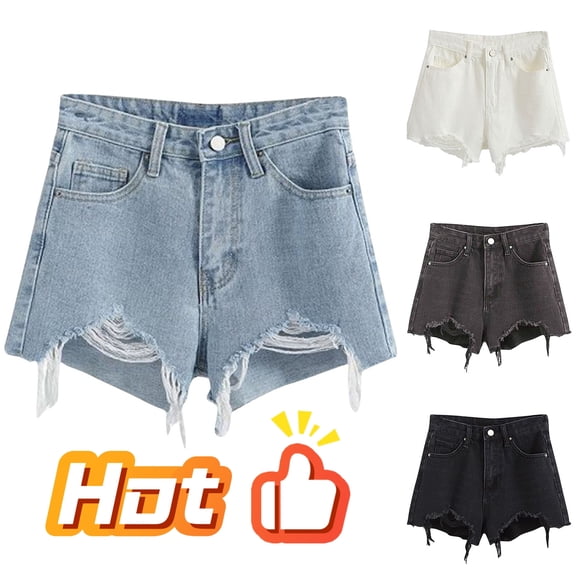 Taqqpue Women Jean Shorts Casual Solid Color Elastic High Waist Shorts Loose Wide Leg Denim Shorts for Women