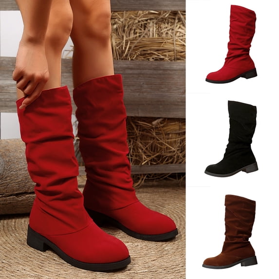 Taqqpue Women Knee High Boots Flat Tall Boots Snow Boots Casual Walking Shoes Winter Keep Warm Plus-Size Knee-High Boots for Women