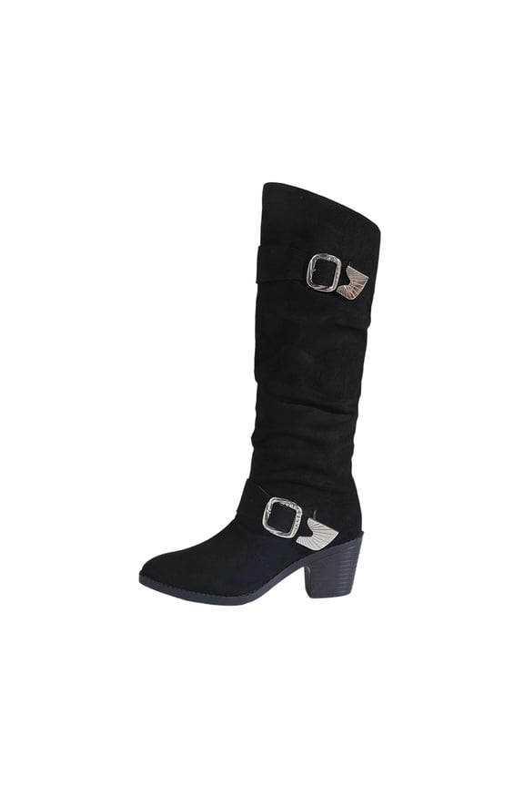 Women Knee High Boots,Women's Extra Wide Calf Cowboy Knee High Boots, Wide Width Slouchy Boots Chunky Pump Heel Size Western Boots for Women