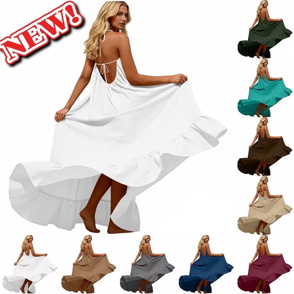 Taqqpue Women Linen Dress Casual Summer Solid Color Spaghetti Strap Square Neck Tank Dress Home Clothes Sleeping Dress Loose Fit Flowy Swing Vacation Beach Plus Size Sleeveless Maxi Dress
