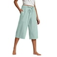 thumbnail image 1 of Taqqpue Women Linen Pants Wide Leg Pants High Waist Drawstring Casual Loose Beach Pant Capri Trousers with Pocket, 1 of 6