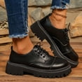 thumbnail image 1 of Taqqpue Women Loafer Shoes Women Fashionable Casual Solid Color Thick Heel British Style Lace Up Low Cut Round Toe Plus Size Loafers Flat Shoes for Women, 1 of 5