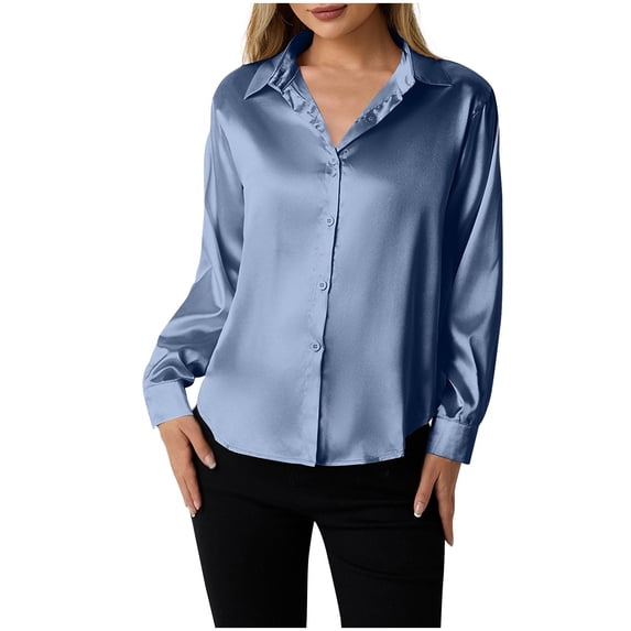 Taqqpue Women Long Sleeve Button Down Shirts Casual Solid Color Blouse Tops Fall Plus Size T Shirts for Women