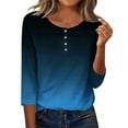 thumbnail image 1 of Taqqpue Women Long Sleeve Shirts Casual Gradient Color Crewneck Button Pullover Tops Fall Winter Loose Fit Plus Size Cotton 3/4 Sleeve T Shirts for Women, 1 of 7