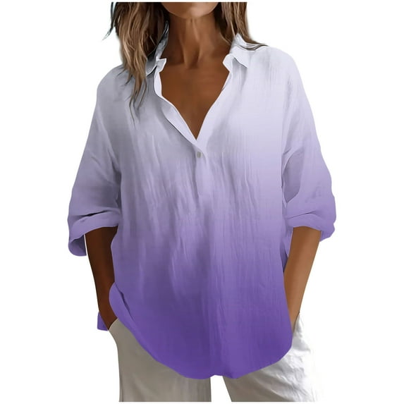 Taqqpue Women Long Sleeve Shirts Casual Solid Color Button V Neck T Shirt Loose Fit Plus Size Blouse Tops