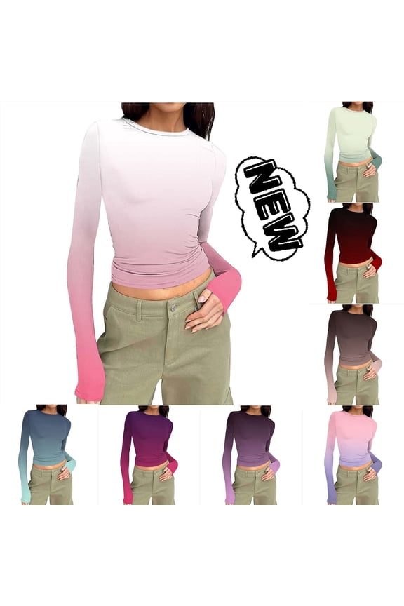 Women Long Sleeve Shirts Crew Neck Slim Fit Blouse Tops Basic Tee Outfits Underscrubs Layer Clothes Casual Crop T-Shirt