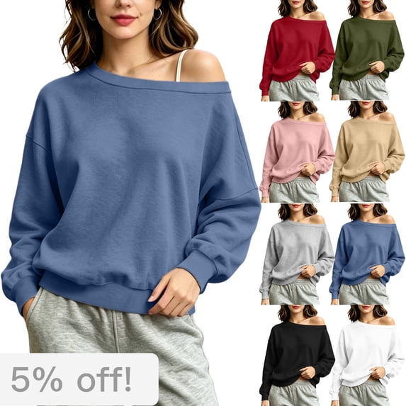 Taqqpue Women Long Sleeve Off The Shoulder Sweatshirts One Shoulder Pullover Tops Fall Casual Pullover Top Asymmetric Neck Shirts Loose Fit Oversize Long Sleeve Shirts for Women