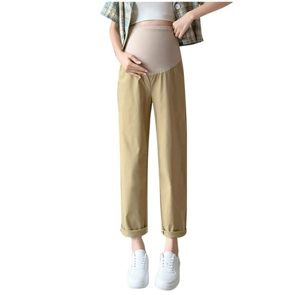 Taqqpue Women Maternity Capris Wide Leg Cropped Yoga Pants Solid Color Loose Casual Over Belly Pregnancy Pants with Pockets