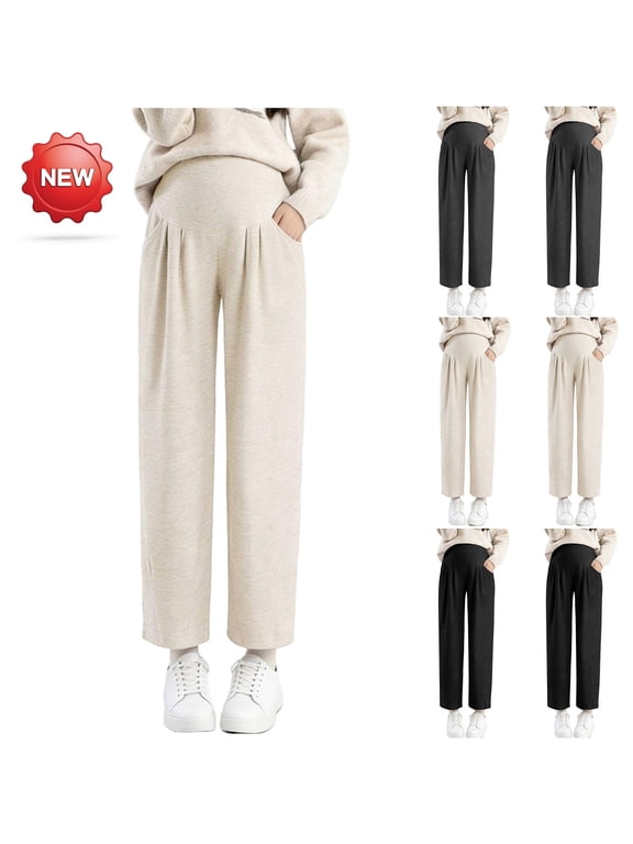 Women Maternity Pants Over The Belly Dress Work Pregnancy Pants Cotton Solid ColorStretchy Lounge Wide Leg Trousers with Pockets for Women