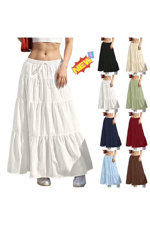 Women Maxi Skirt, Solid Color High Waist A Line Skirts with Pockets, Summer Casual Vacation Flowy Long Skirt for Women